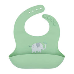 Silicone Baby Bib - Elephant/Sage