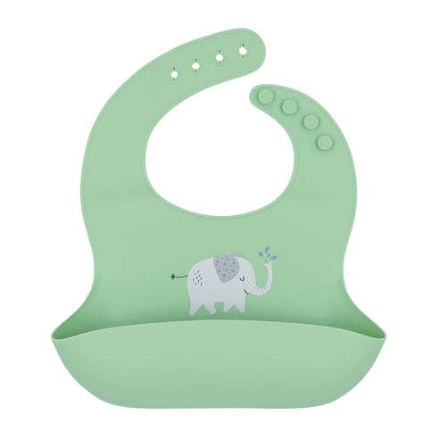 Silicone Baby Bib - Elephant/Sage