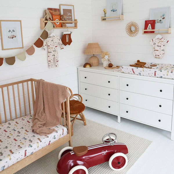 Snuggle Hunny Vintage Cars Organic Cotton Fitted Cot Sheet