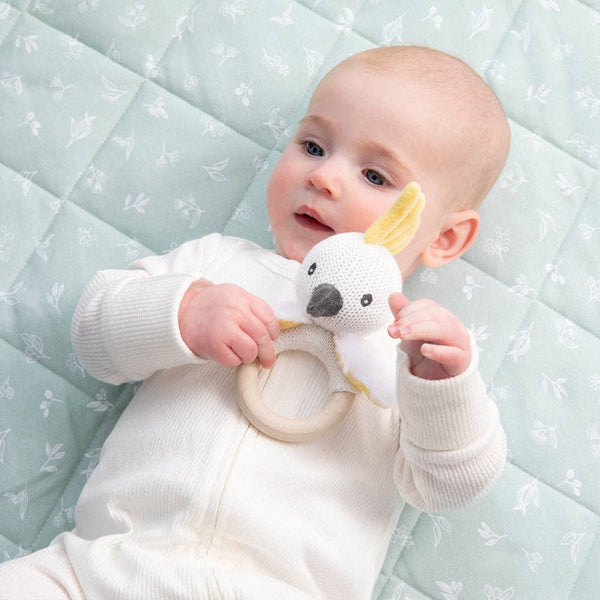 Baby Ring Rattle - Cotton Knit Cockatoo