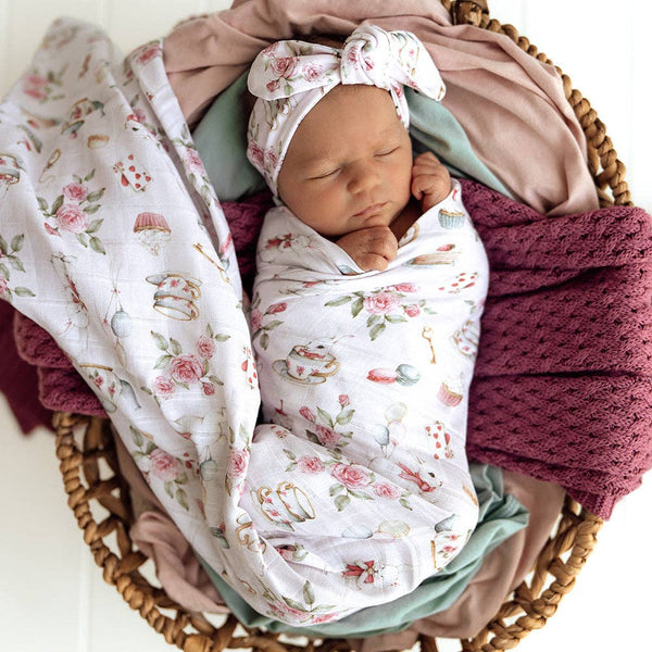 Alice’s Tea Party Organic Cotton Muslin Baby Wrap Snuggle Hunny