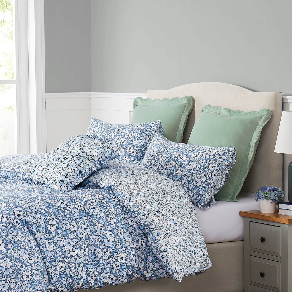 Laura Ashley Libby Blue Cotton Percale Quilt Cover Set