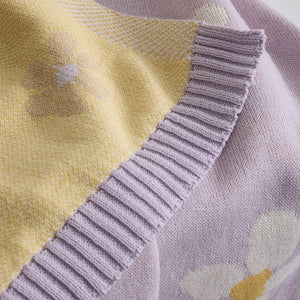 Cotton Knitted Baby Blanket - Lilac Daisy Dreams