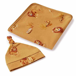 Roar Baby Snuggle Hunny Lion Jersey Newborn Baby Wrap & Beanie Set