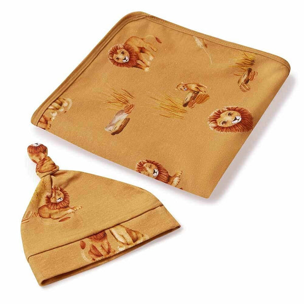Roar Baby Snuggle Hunny Lion Jersey Newborn Baby Wrap & Beanie Set
