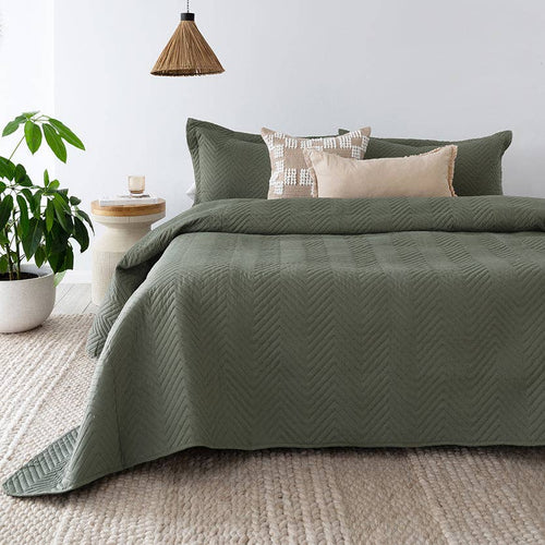 Herringbone Embossed Coverlet Set - Moss Bed Cover