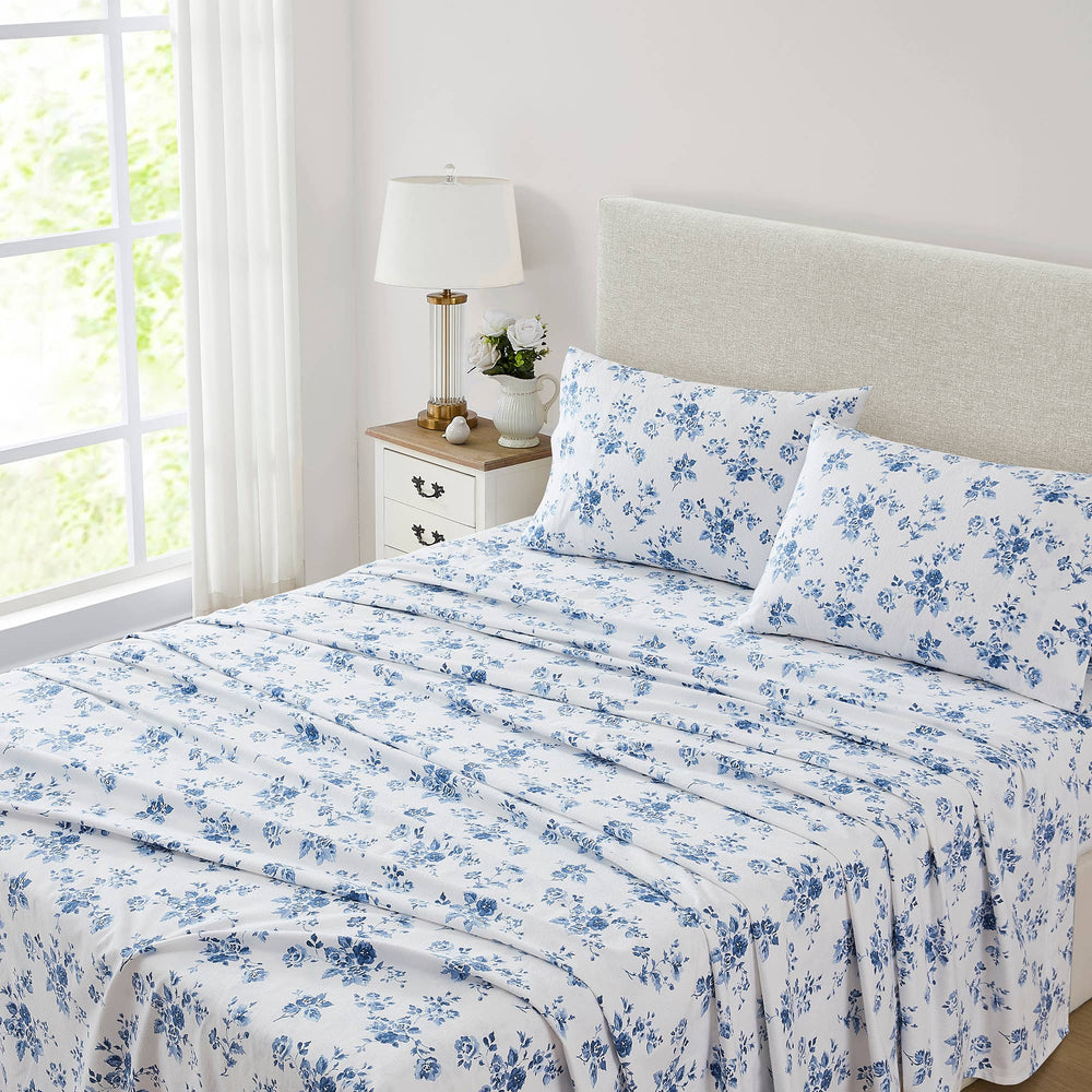 Laura Ashley China Rose Midnight Blue Floral Flannelette Sheet Set