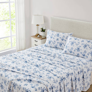Laura Ashley China Rose Midnight Blue Floral Flannelette Sheet Set