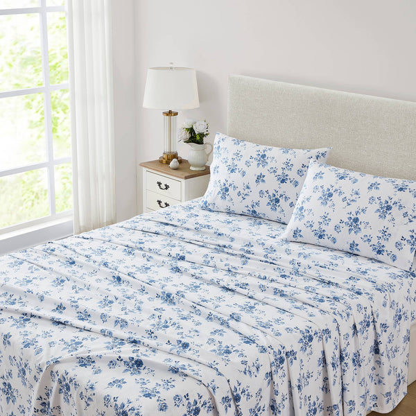 Laura Ashley China Rose Midnight Blue Floral Flannelette Sheet Set