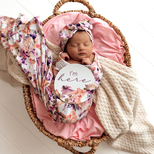 Blushing Beauty Organic Cotton Jersey Baby Wrap & Topknot Gift Set