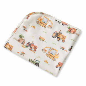 Diggers & Tractors Newborn Organic Wrap & Beanie Baby Gift Set