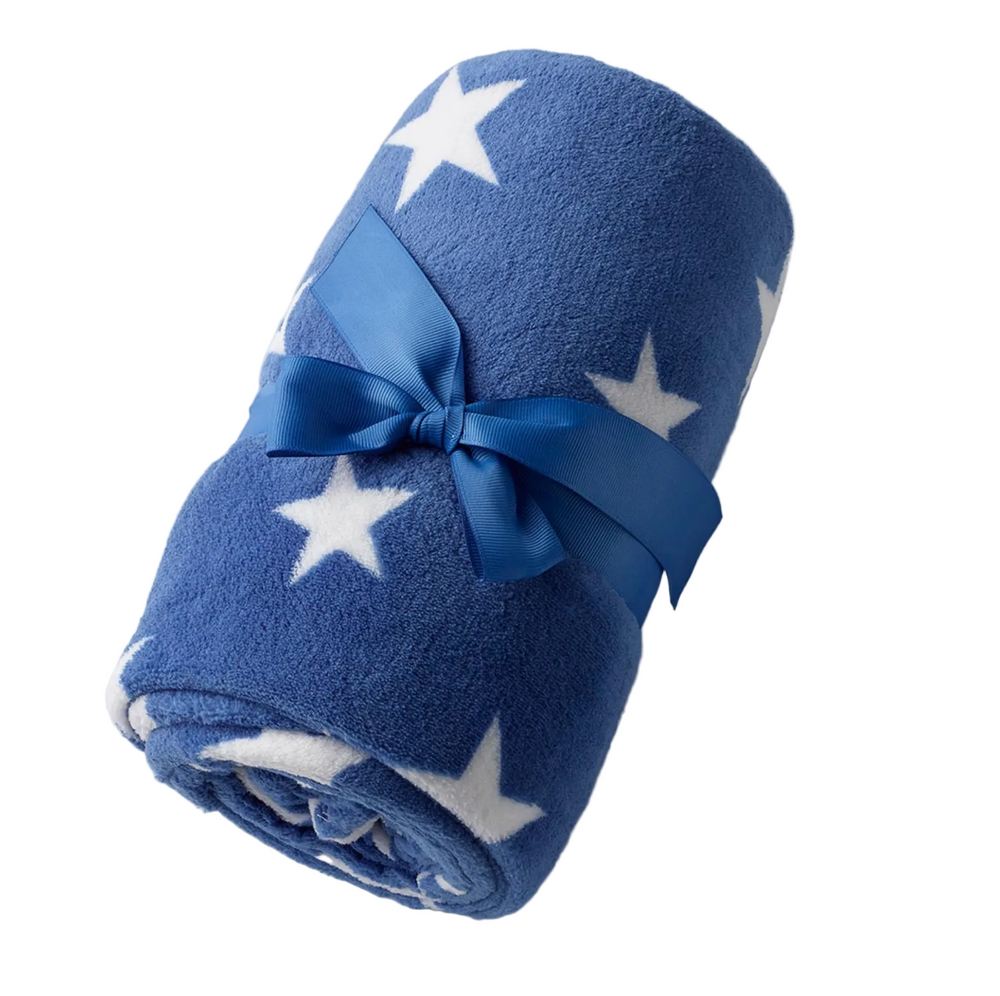 Blue & white Stars Jiggle & Giggle Fleece Baby Pram Snuggle Blanket
