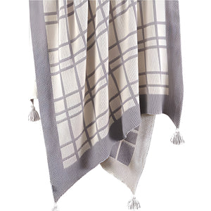 Indus Design Tassel Check Throw – 100% Cotton, Grey & Natural