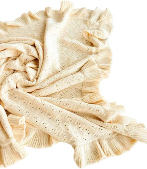 Mila Pointelle Cotton Knit Frill Baby Blanket | Butter