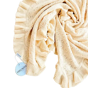 Mila Pointelle Cotton Knit Frill Baby Blanket | Butter