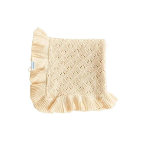 Mila Pointelle Cotton Knit Frill Baby Blanket | Butter
