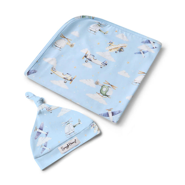 Taking Flight Newborn Organic Wrap & Beanie Baby Gift Set