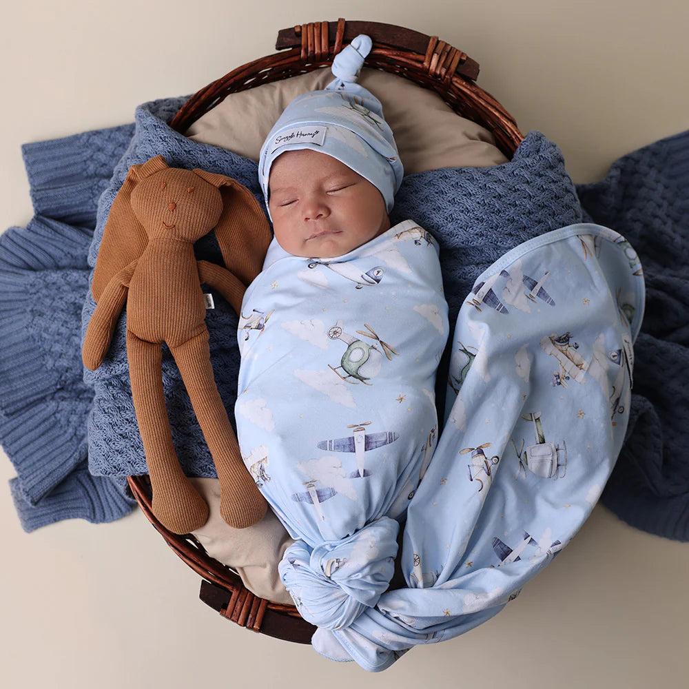 Taking Flight Newborn Organic Wrap & Beanie Baby Gift Set