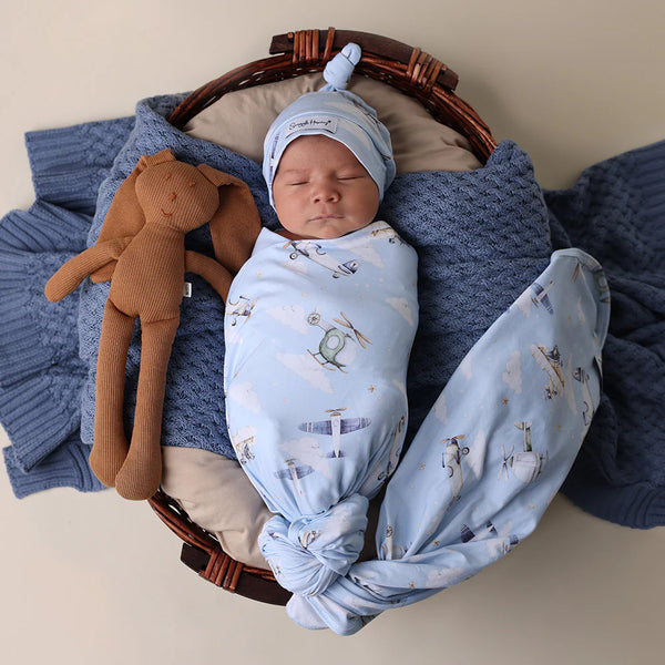 Taking Flight Newborn Organic Wrap & Beanie Baby Gift Set