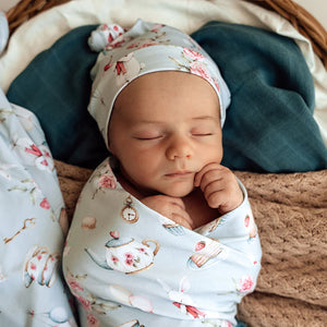 White Rabbit Newborn Organic Wrap & Beanie Baby Gift Set