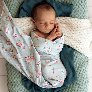 White Rabbit Newborn Organic Wrap & Beanie Baby Gift Set