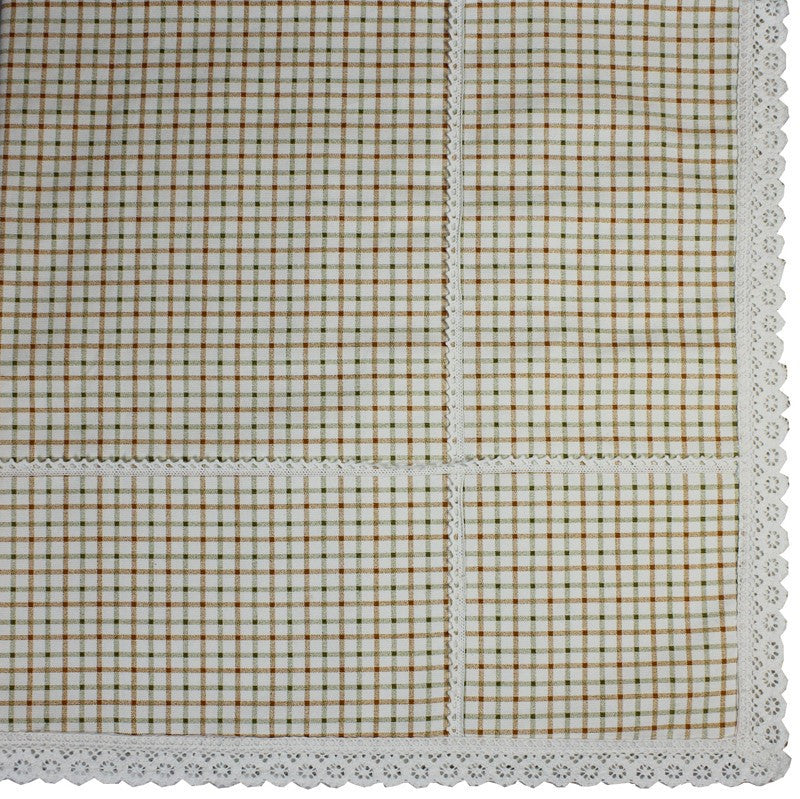Gold Check Lace Trim Table Cloth