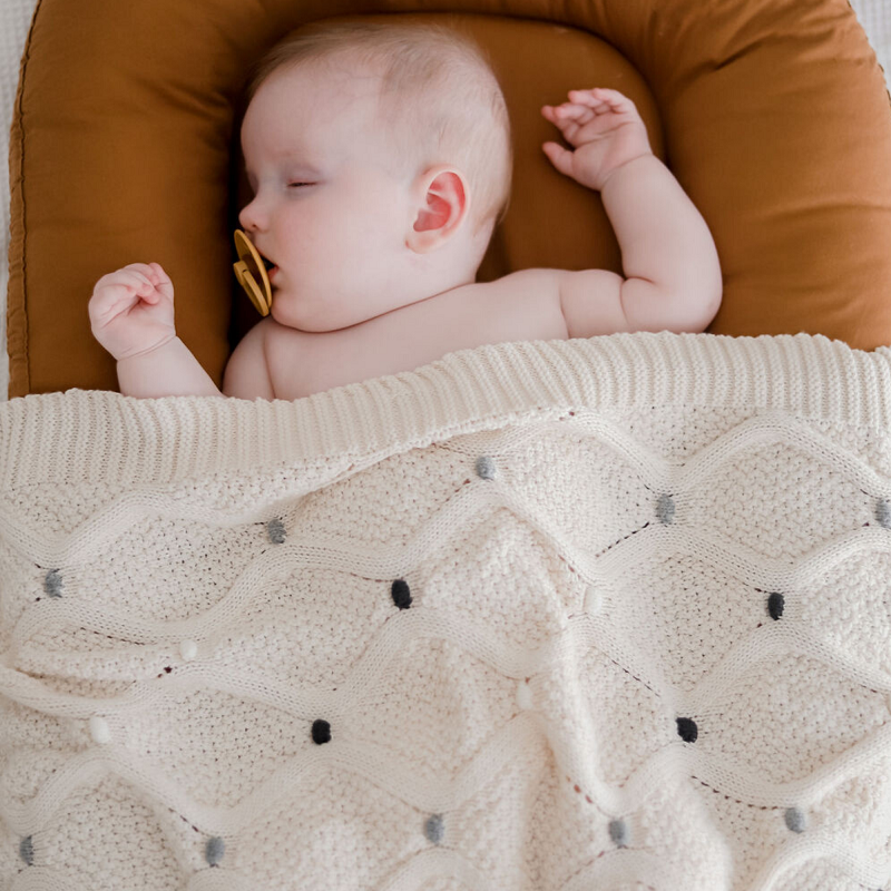 Grey Multi Pom Pom Premium Cotton Baby Blanket Gift Boxed