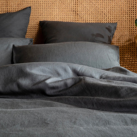 Charcoal French Linen KAS Quilt Cover Set in Queen King Super King