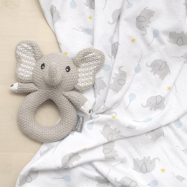 Mason Elephant 2 Piece Jersey Cotton Swaddle & Rattle Gift Set