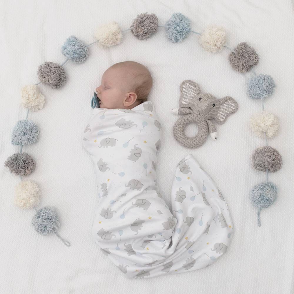 Mason Elephant 2 Piece Jersey Cotton Swaddle & Rattle Gift Set