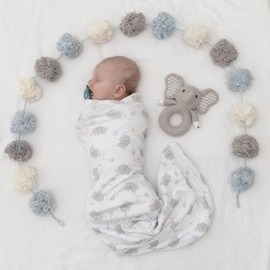 Mason Elephant 2 Piece Jersey Cotton Swaddle & Rattle Gift Set