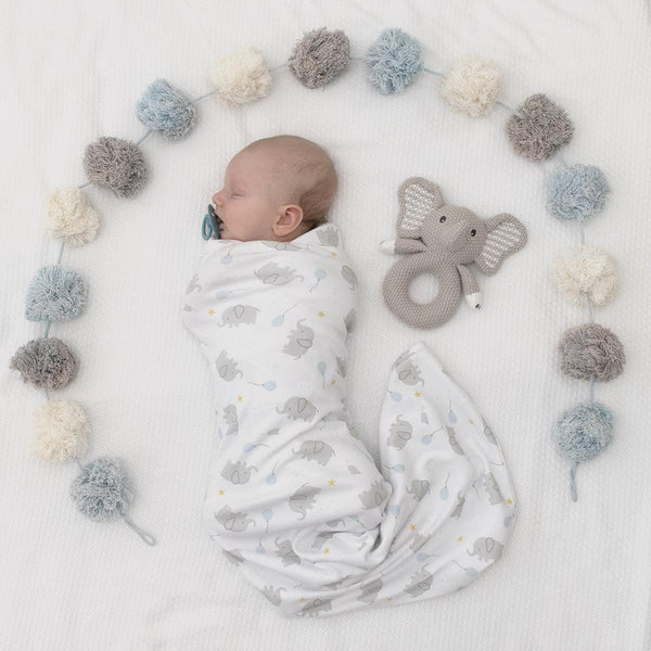 Mason Elephant 2 Piece Jersey Cotton Swaddle & Rattle Gift Set