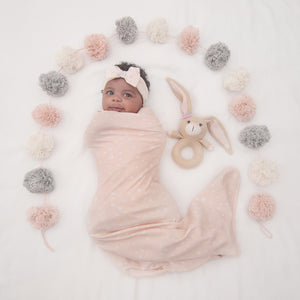 Amelia Floral Bunny 2 Piece Jersey Cotton Swaddle & Rattle Gift Set