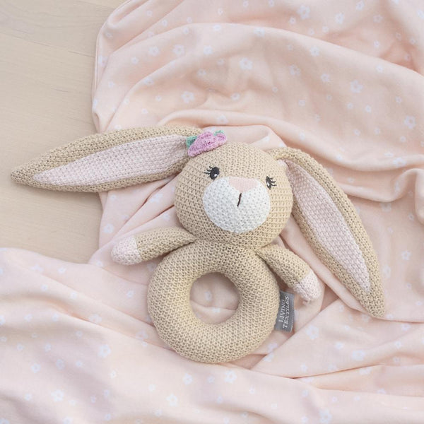 Amelia Floral Bunny 2 Piece Jersey Cotton Swaddle & Rattle Gift Set