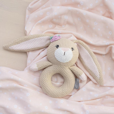 Floral Bunny 2 Piece Jersey Cotton Swaddle & Rattle Gift Set