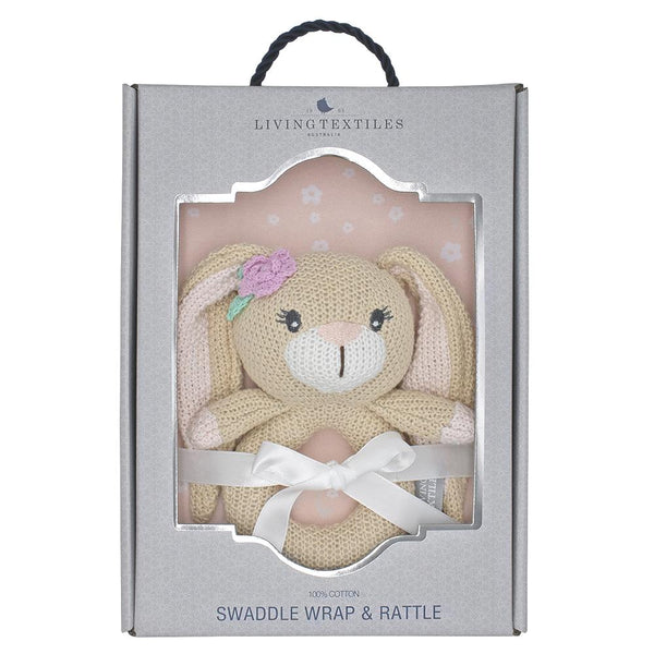 Amelia Floral Bunny 2 Piece Jersey Cotton Swaddle & Rattle Gift Set