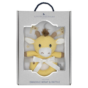 Noah Giraffe 2 Piece Jersey Cotton Swaddle & Rattle Gift Set