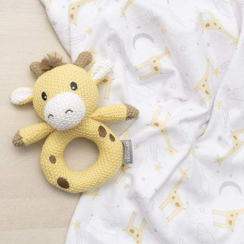 Noah Giraffe 2 Piece Jersey Cotton Swaddle & Rattle Gift Set