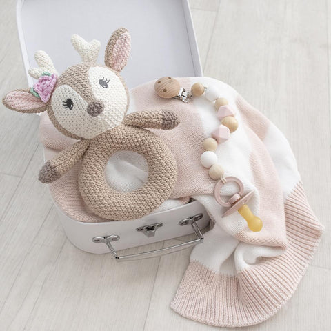 Ava the Fawn Knitted Grab Rattle Newborn Baby Shower Gift Idea