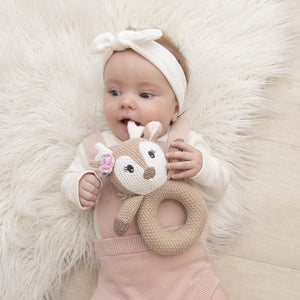 Ava the Fawn Knitted Grab Rattle Newborn Baby Shower Gift Idea