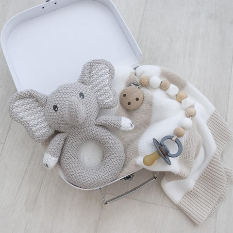 Mason the Elephant Knitted Grab Rattle Newborn Baby Shower Gift Idea