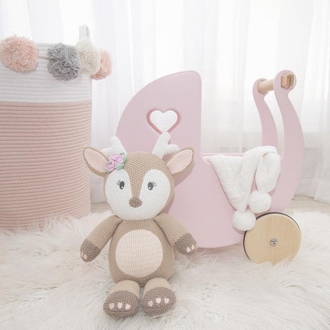 Ava Fawn Baby Knit Soft Toy Doll Baby Shower Nursery Decor Gift Idea