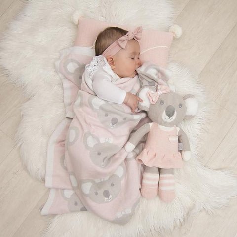 Pink Koala 100 % Cotton Knitted Baby Blanket