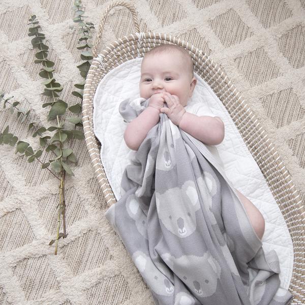 Grey Koala 100 % Cotton Knitted Baby Blanket