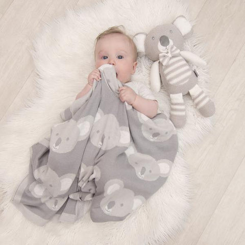 Grey Koala 100 % Cotton Knitted Baby Blanket