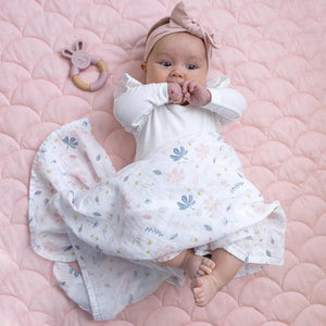 Organic Muslin Swaddle Wrap & Teether Gift Set in Botanical