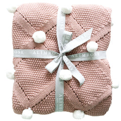 2 pce Blossom Pink Pom Poms Organic Baby Blanket & Pom Pom Booties Gift Set