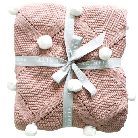 Blossom Pink Pom Poms Organic Baby Blanket & Pom Pom Booties Gift Set