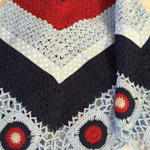 Hand Crochet baby blanket in Blue & Red