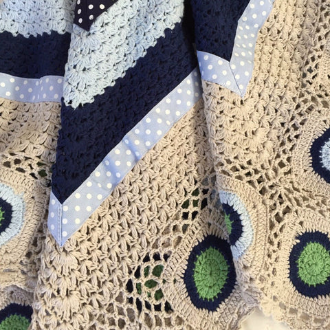 Hand Crochet baby blanket in Blue & Green